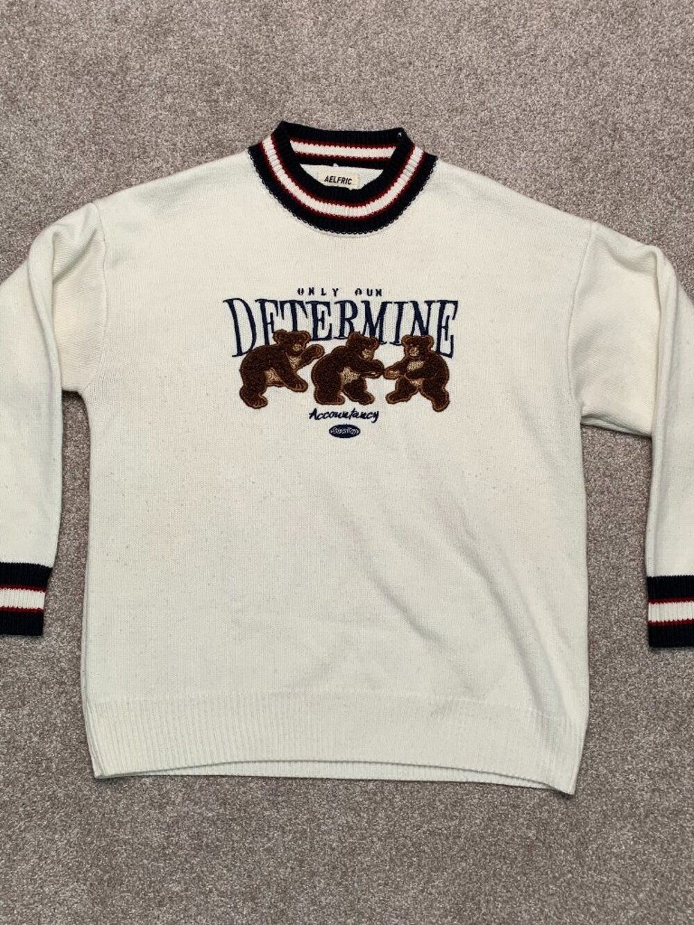 Vtg M.24 Inspire Design Knit Sweater Tree Bear Determine Embroidered Sz L